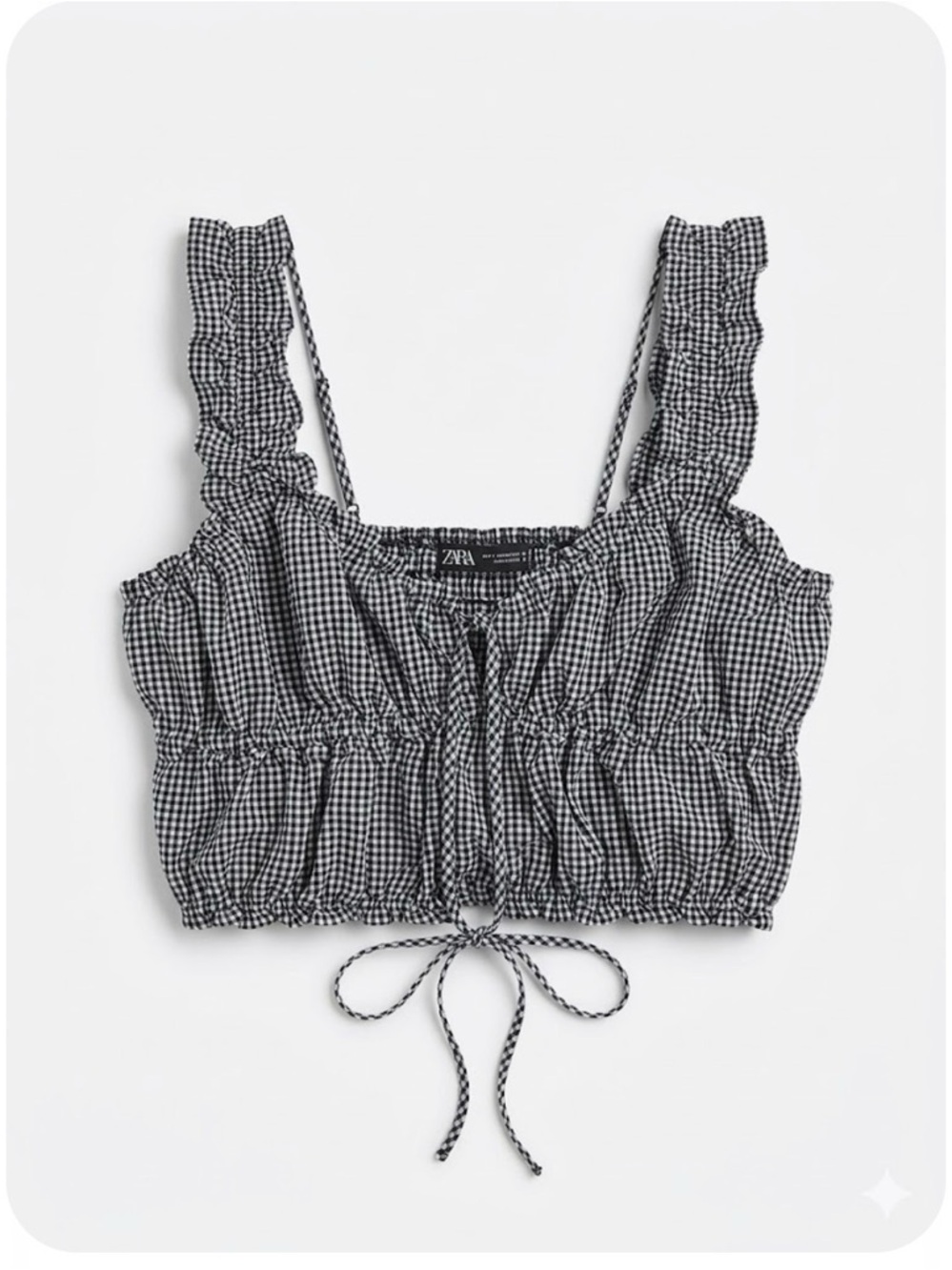 Zara dark navy blue & White Gingham Ruffle Strap Crop Top